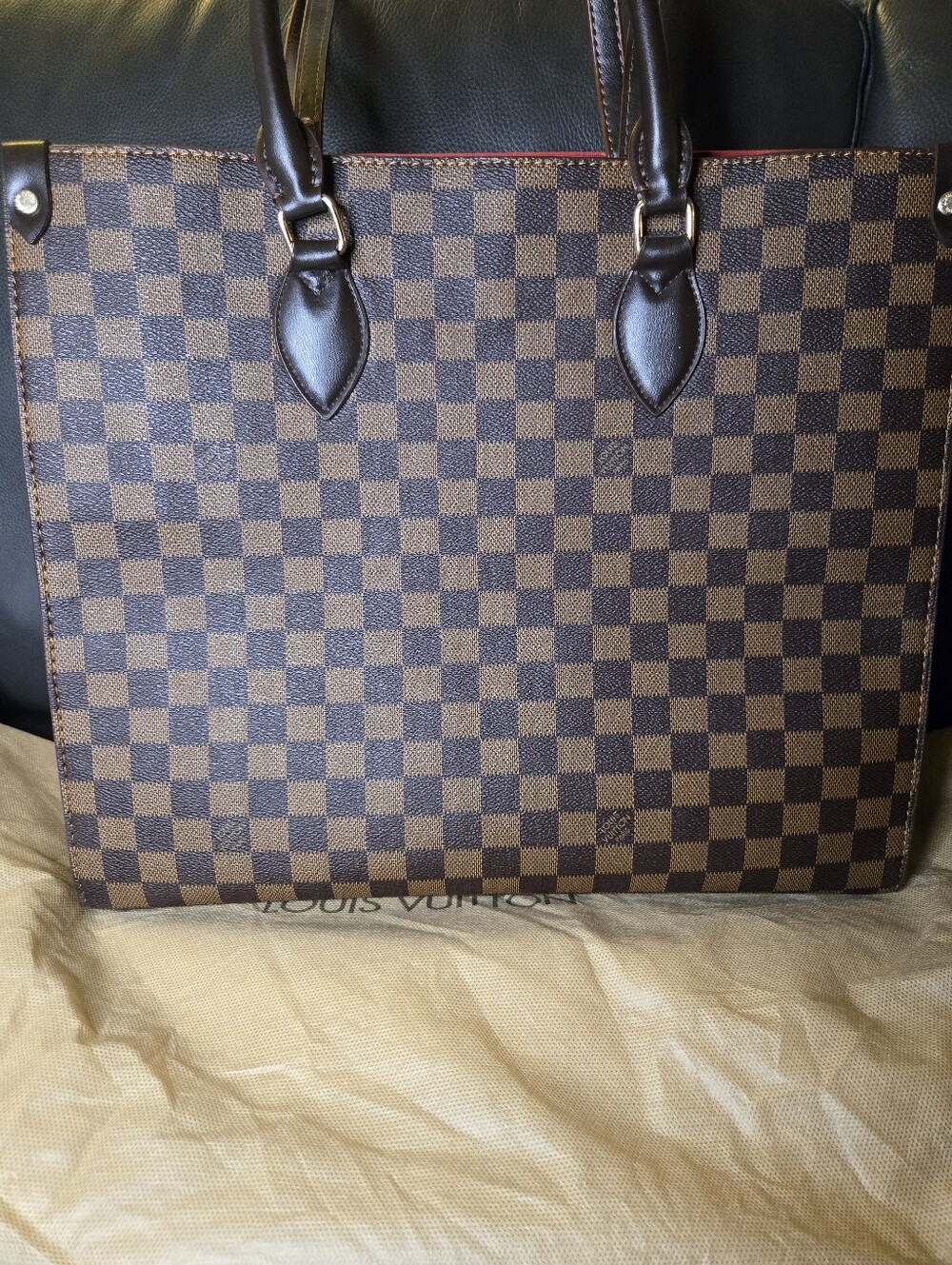 Unbranded Brown Checkered Canvas Messenger Tote Bag W/ Red Interior